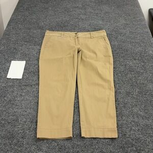 Lands End Pants Womens 14 Tan Cotton Blend Chino Crop Casual Preppy